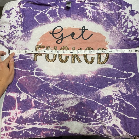 Crazy Tie Dye T Shirt Super Soft “ Get F***ed “ Purple Cheetah Animal Print M/L - Picture 6 of 8